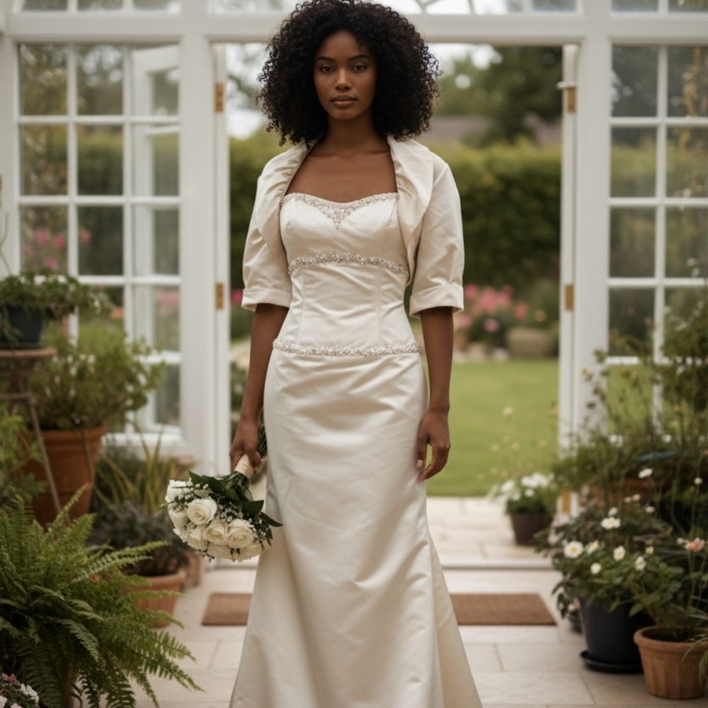 Vintage Paloma Blanca Strapless Wedding Gown with Jacket - Size 12 - Champagne - Picture 7 of 13